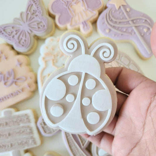 ladybug fairy animal cute wand door fairy birthday love bug stampandimpress cookie stamp cookie cutter fondant debosser