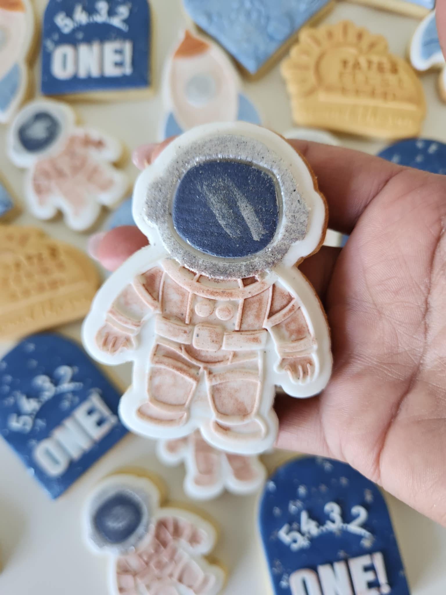 5 4 3 2 one astronaut rocket galaxy saturn planet first trip around the sun stars moon sun cookie stamp cookie cutter stampandimpress fondant debosser embosser