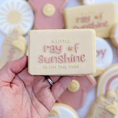 boho rainbow a little ray of sunshine is on the way baby shower cloud flower cookie stamp cookie cutter fondant debosser stampandimpress sun bow