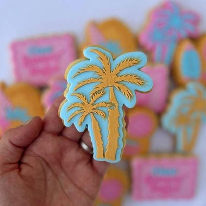 palm tree one sunny babe surfboard tropical flamingo cookie stamp cookie cutter stampandimpress fondant debosser