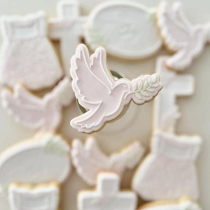 dove cross leaves dress god bless baptism christening lace cookie stamp cookie cutter stampandimpress