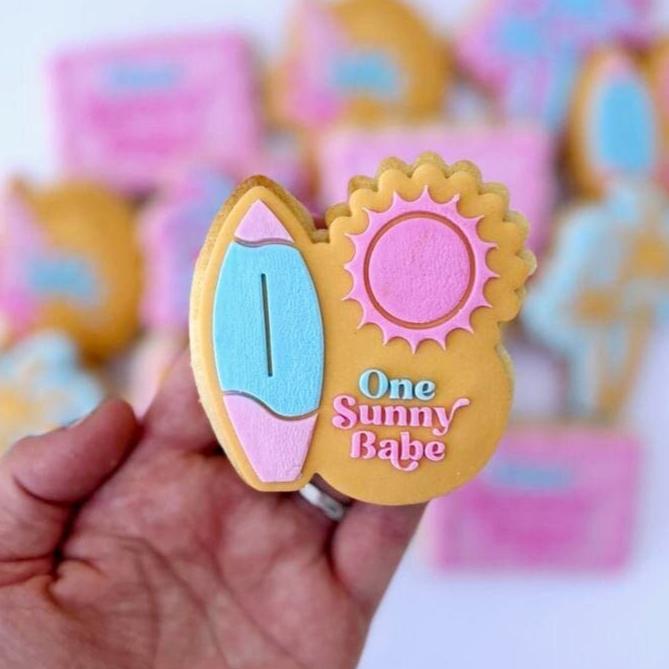 one sunny babe tropical palm tree surfboard sunshine cookie stamp cookie cutter birthday stampandimpress fondant debosser flamingo