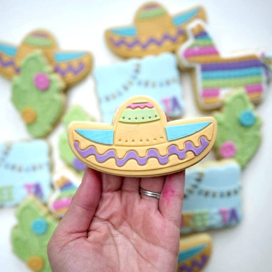 pinata threesta final fiesta mexican theme sombrero bunting cactus cookie stamp cookie cutter fondant debosser embosser stampandimpress