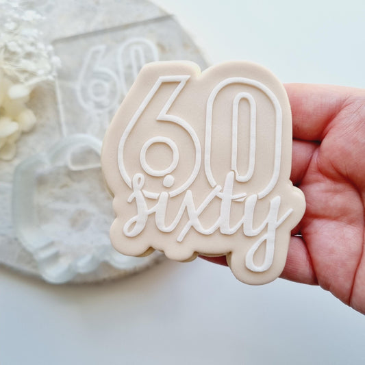 Sixty 60 Raised Cookie Stamp/Fondant Debosser & Cutter