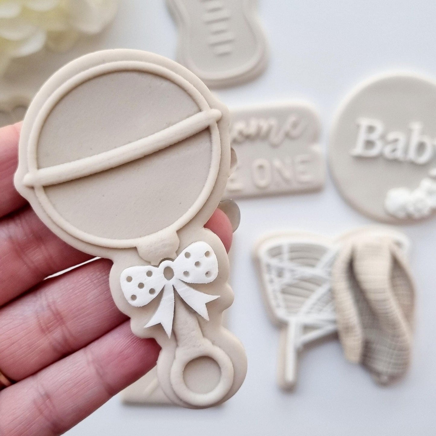 pattern cookie stamp cookie cutter baker bake baking cute beautiful design embosser debosser decorate fondant Perth Australia custom stamp impress stamp & impress baby shower pregnant bottle rattle pram boy girl crib cot onesie teddy bear romper