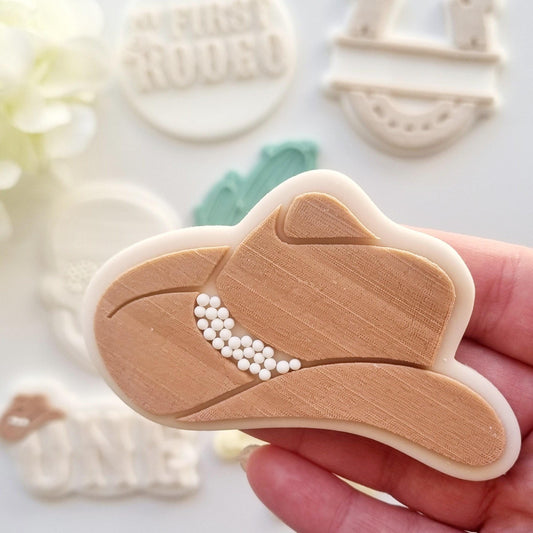 pattern cookie stamp cookie cutter baker bake baking cute beautiful design embosser debosser decorate fondant Perth Australia stampandimpress stamp & impress first rodeo theme western sheriff sherrif star badge horseshoe cowboy hat boots skull cactus