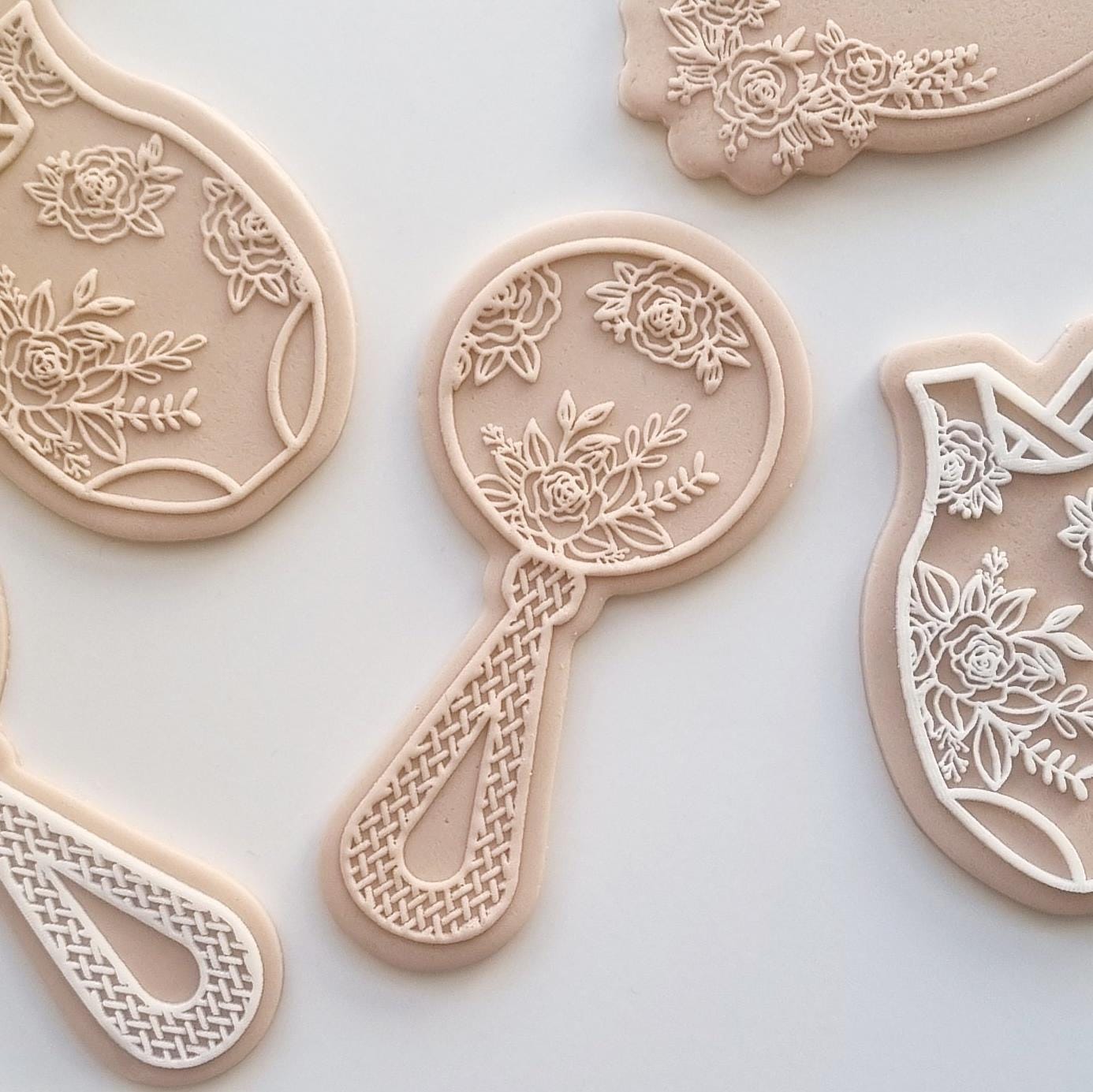 pattern cookie stamp cookie cutter baker bake baking cute beautiful design embosser debosser decorate fondant Perth Australia custom stampandimpress stamp & impress baby shower romper onesie floral flower bloom overalls rattle bottle crib pram