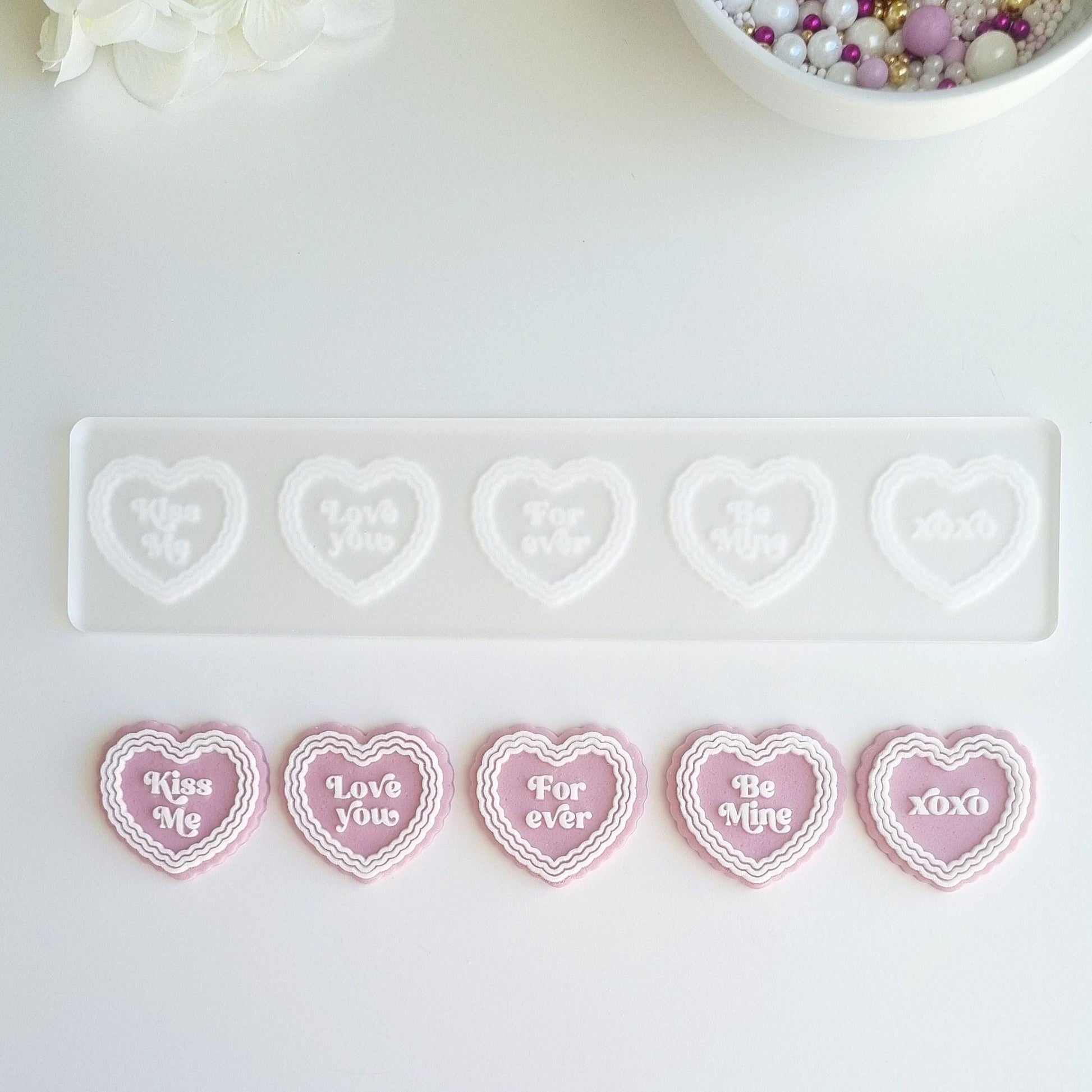 cookie stamp cutter acrylic sharp perth baking cute valentine valentines day heart hearts kiss me love me be my love bend me over tease me hug me mini candy hearts stampandimpress nice sweet for ever xoxo be mine