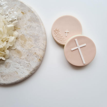 Florals with Cross Raised Cookie Stamp/Fondant Debosser