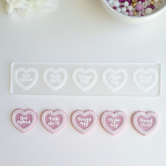 cookie stamp cutter acrylic sharp perth baking cute valentine valentines day heart hearts kiss me love me be my love bend me over tease me hug me mini candy hearts stampandimpress naughty saucy raunchy dirty get nakeD