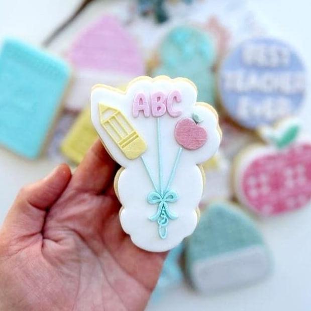 pattern cookie stamp cookie cutter baker bake baking cute beautiful design embosser debosser decorate fondant Perth Australia custom stampandimpress stamp & impress crayons teacher thank you pencils abc apple backpack best teacher ever notebook