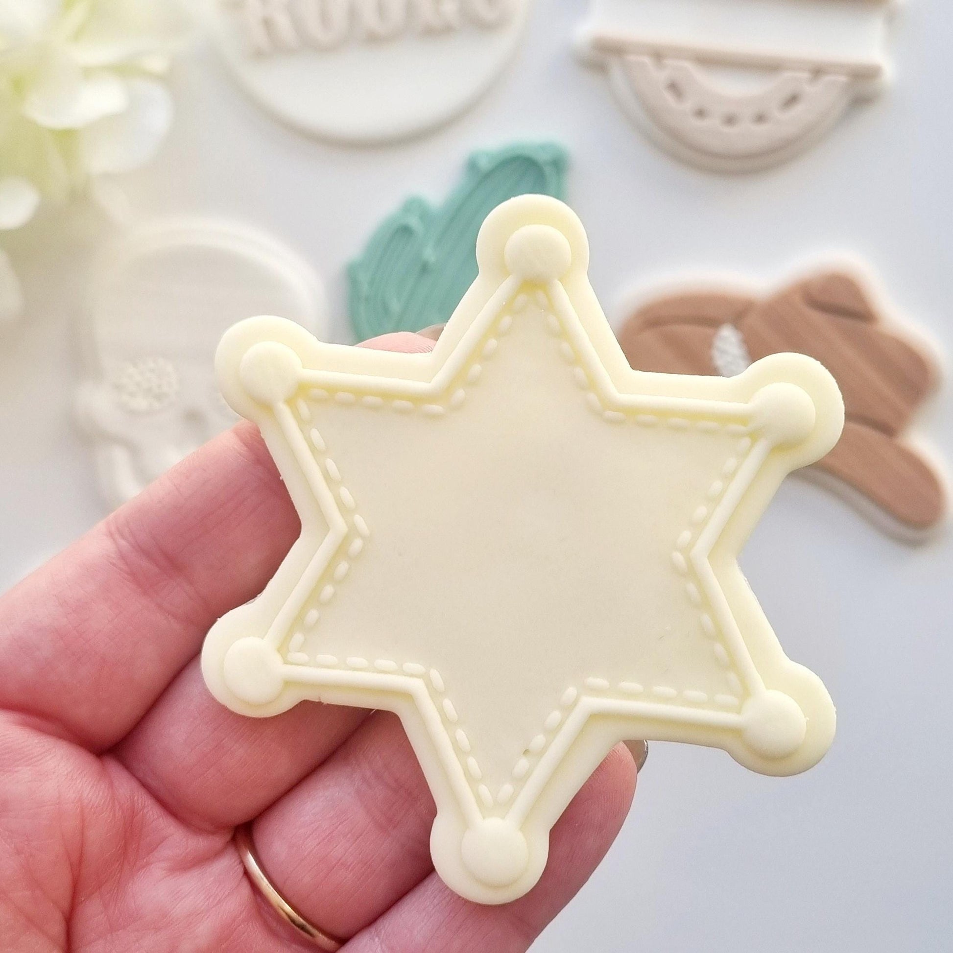 pattern cookie stamp cookie cutter baker bake baking cute beautiful design embosser debosser decorate fondant Perth Australia stampandimpress stamp & impress rodeo theme western sheriff sherrif star badge horseshoe cowboy hat boots skull cactus