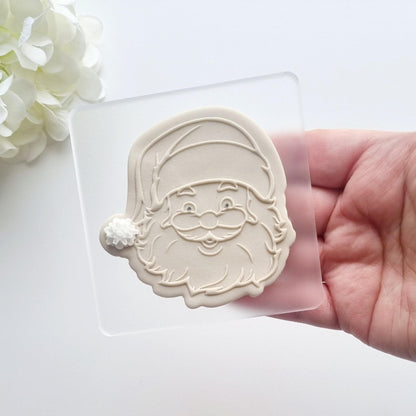 cookie cutter cookie stamp stampandimpress santa face christmas santa hat fondant debosser