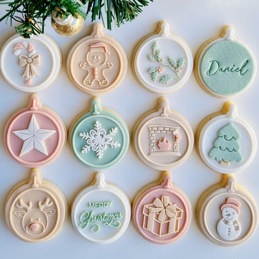 pattern cookie stamp cookie cutter fondant Perth Australia custom stampandimpress stamp & impress bauble tree candy cane santa sack merry christmas stocking wreath gingerbread man reindeer fireplace snowflake present holly star snowman