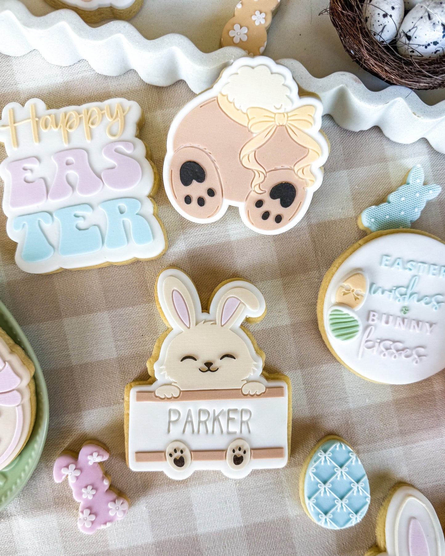 happy easter easter bunny easter chick chicken easter egg bunny plaque chick plaque bunny with carrot balloon egg hunt sign bunny trail hop this way bunny ears with bow easter wishes & bunny kisses carrot with bow chick with bunny ears easter egg cookie stamp cookie cutter stampandimpress cute bunny butt with bow daisy flower bow pattern