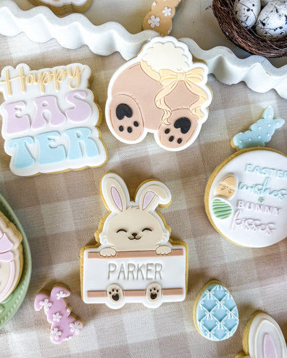 happy easter easter bunny easter chick chicken easter egg bunny plaque chick plaque bunny with carrot balloon egg hunt sign bunny trail hop this way bunny ears with bow easter wishes & bunny kisses carrot with bow chick with bunny ears easter egg cookie stamp cookie cutter stampandimpress cute bunny butt with bow daisy flower bow pattern