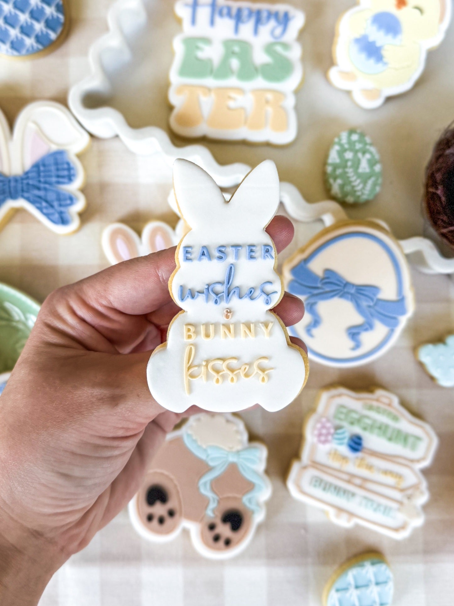 happy easter easter bunny easter chick chicken easter egg bunny plaque chick plaque bunny with carrot balloon egg hunt sign bunny trail hop this way bunny ears with bow easter wishes & bunny kisses carrot with bow chick with bunny ears easter egg cookie stamp cookie cutter stampandimpress