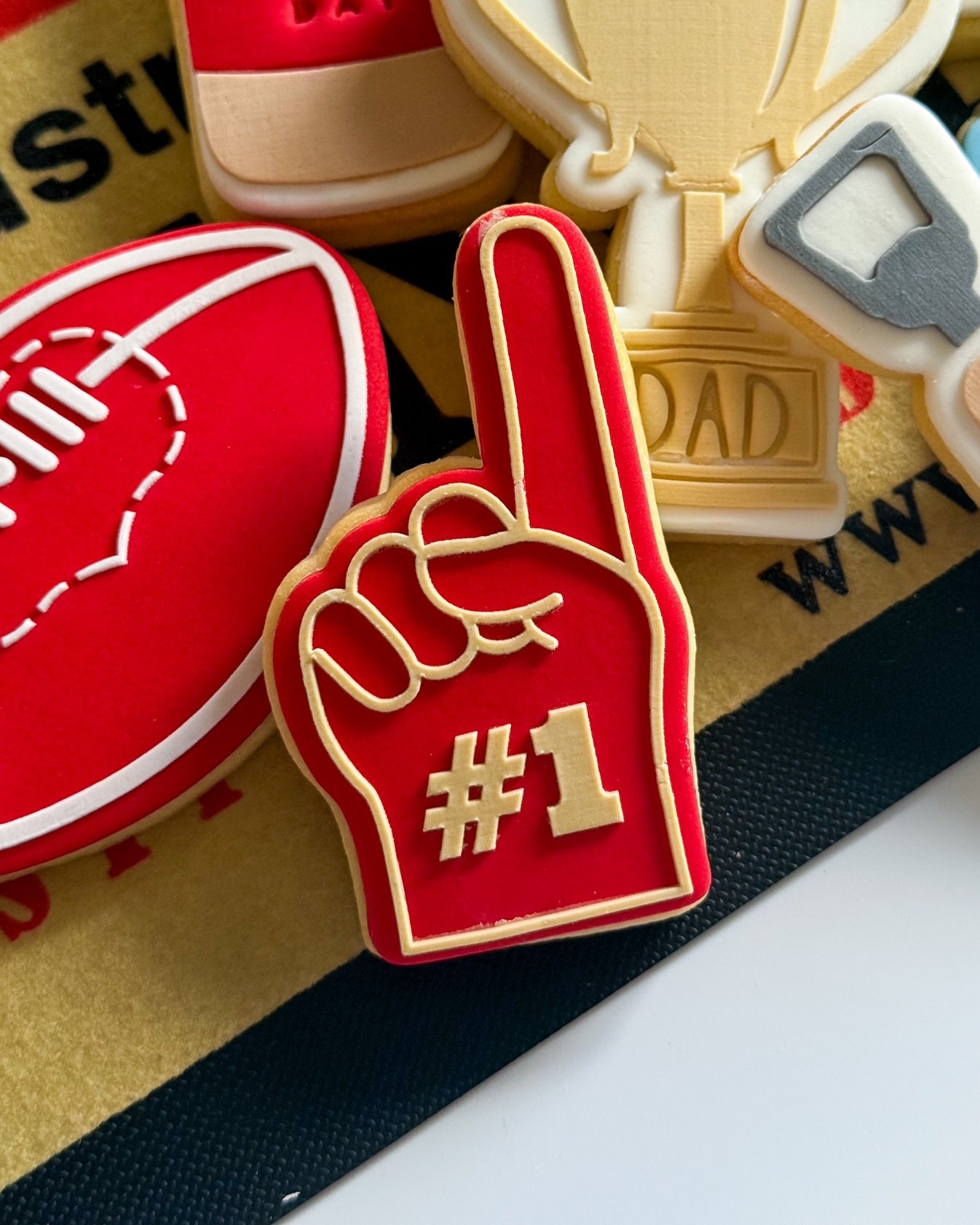 giant foam finger number 1 sport trophy happy fathers day dad football afl cookie stamp cookie cutter stampandimpress