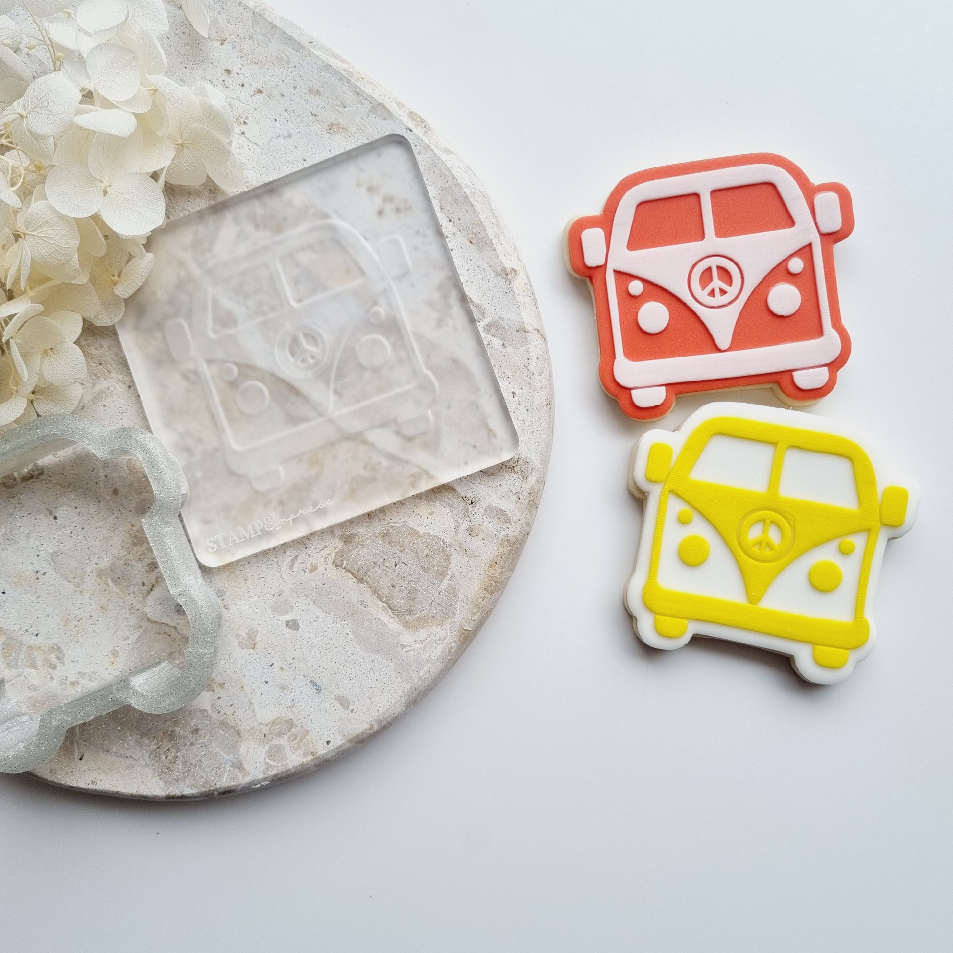kombi van peace sign cookie stamp cookie cutter stampandimpress groovy