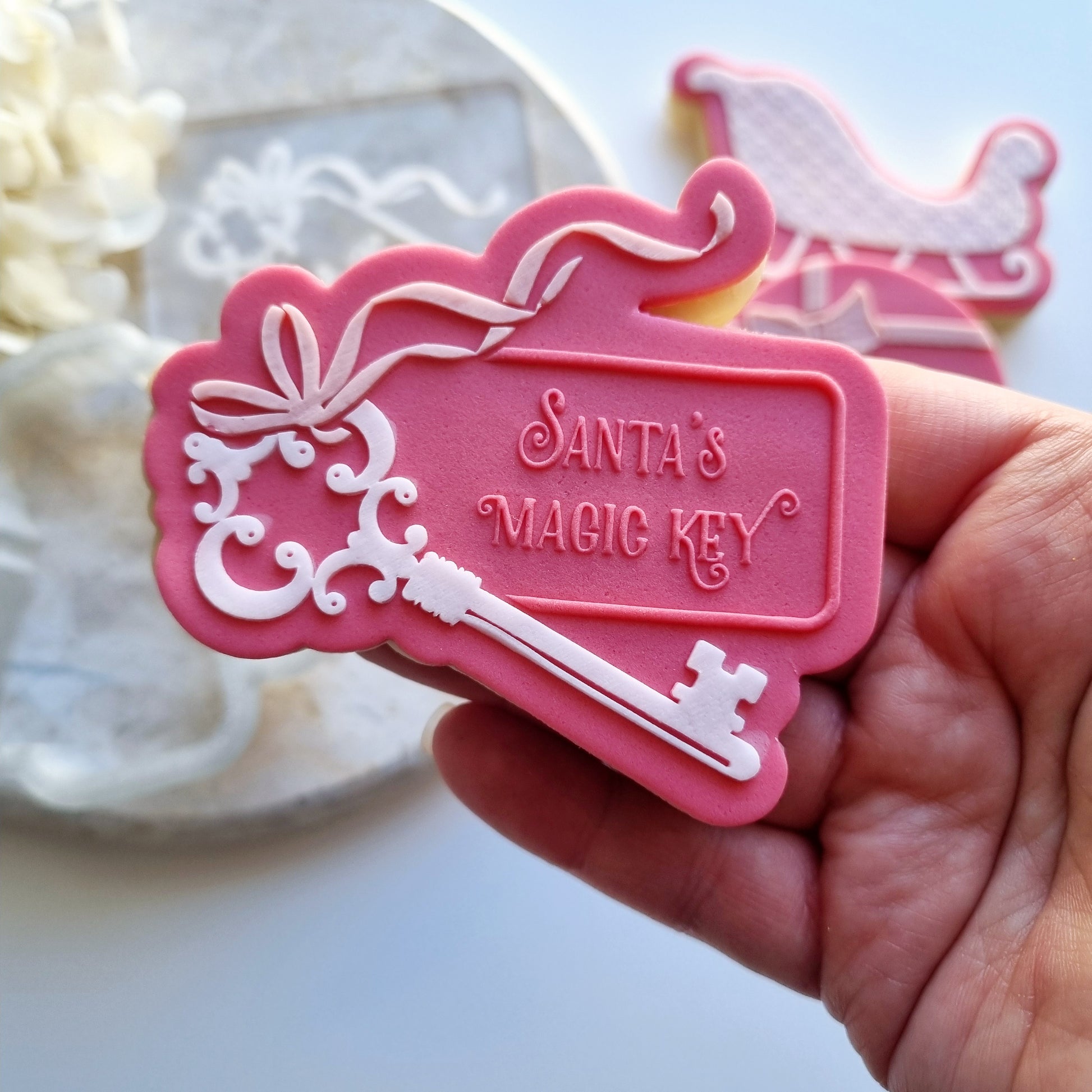 santas magic key ribbon bow christmas cookie stamp cookie cutter stampandimpress fondant debosser