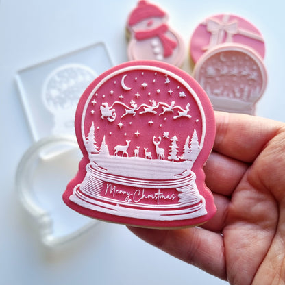 snowglobe snowman let it snow cookie stamp cookie cutter fondant debosser christmas