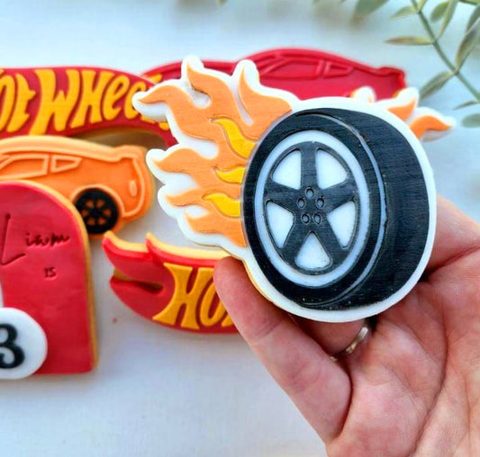 Tyre Wheel with Flame Raised Cookie Stamp/Fondant Debosser & Cutter