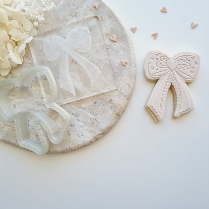 Heart Bow Raised Cookie Stamp/Fondant Debosser & Cutter