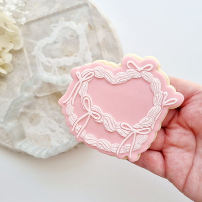 Heart Cake with Bows Raised Cookie Stamp/Fondant Debosser & Cutter