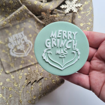 Merry Grinchmas Face Raised Cookie Stamp/Fondant Debosser