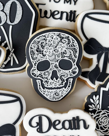 Lace Skull Raised Cookie Stamp/Fondant Debosser & Cutter