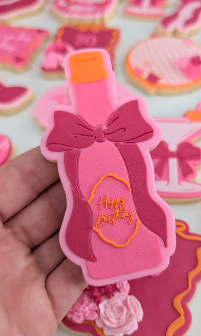 Champagne Bottle with Bow Raised Cookie Stamp/Fondant Debosser & Cutter