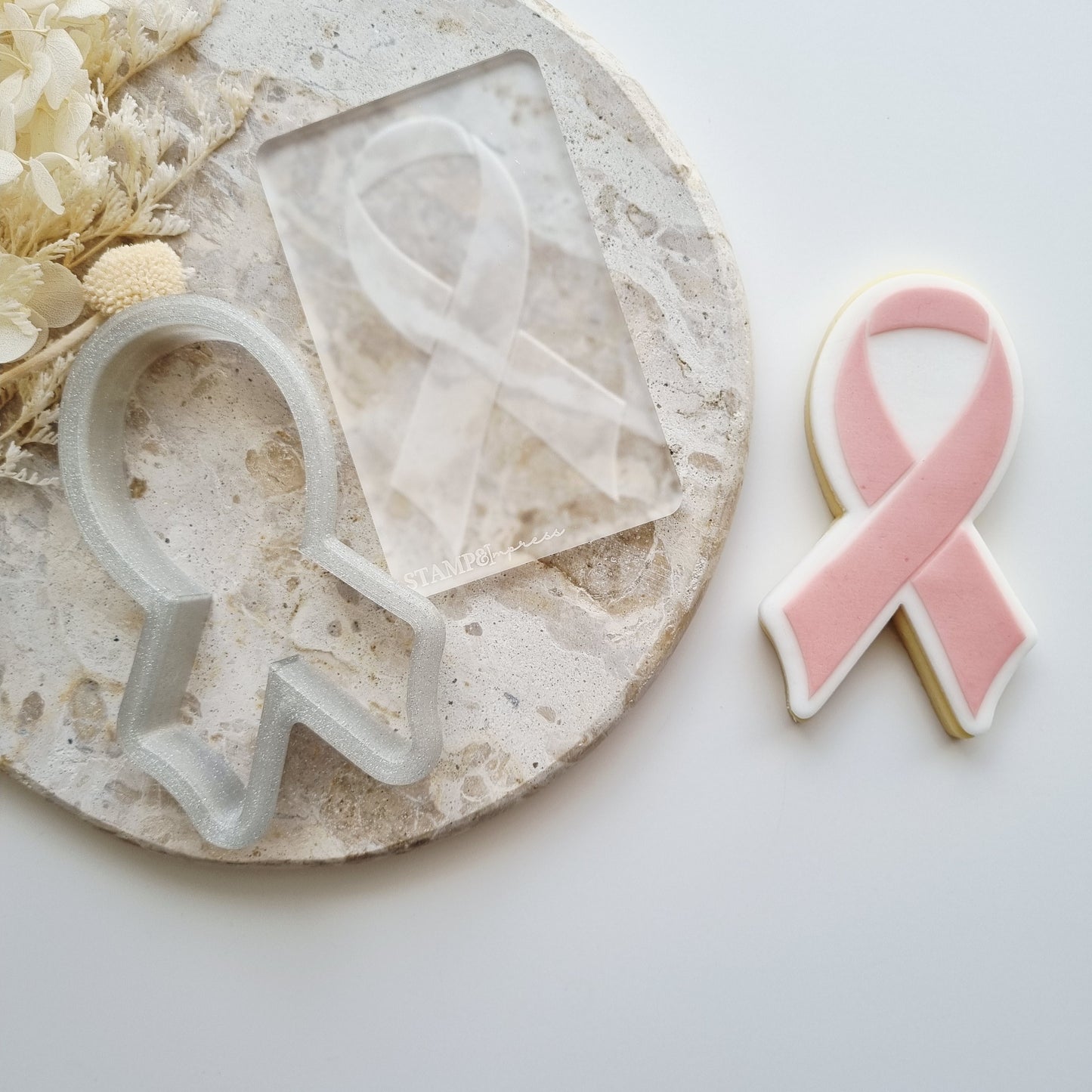 Cancer Awareness Ribbon Raised Cookie Stamp/Fondant Debosser & Cutter