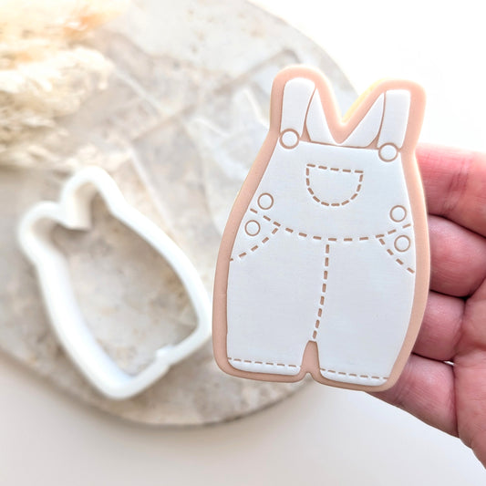 farmer overalls baby shower farm boys onesie little kid romper cookie stamp cookie cutter fondant stampandimpress