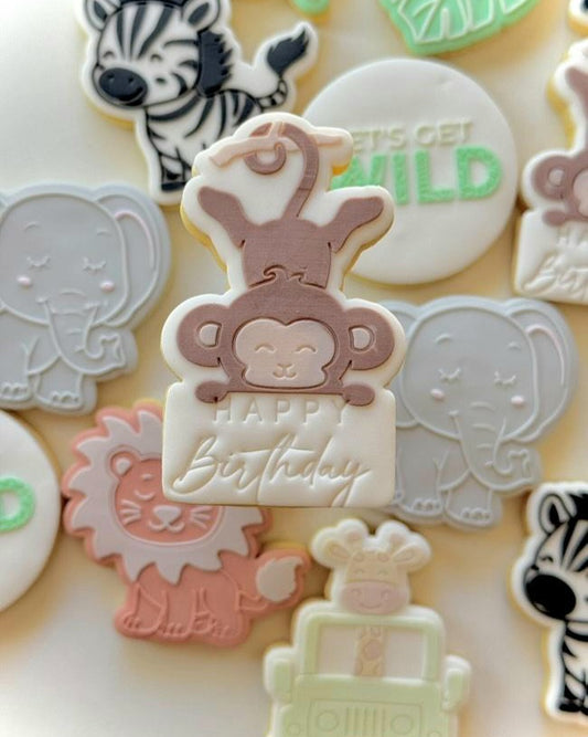 Monkey Plaque Raised Cookie Stamp/Fondant Debosser & Cutter