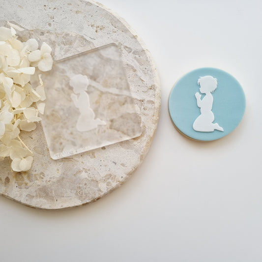 little boy praying baptism holy communion pray cookie stamp cookie cutter stampandimpress