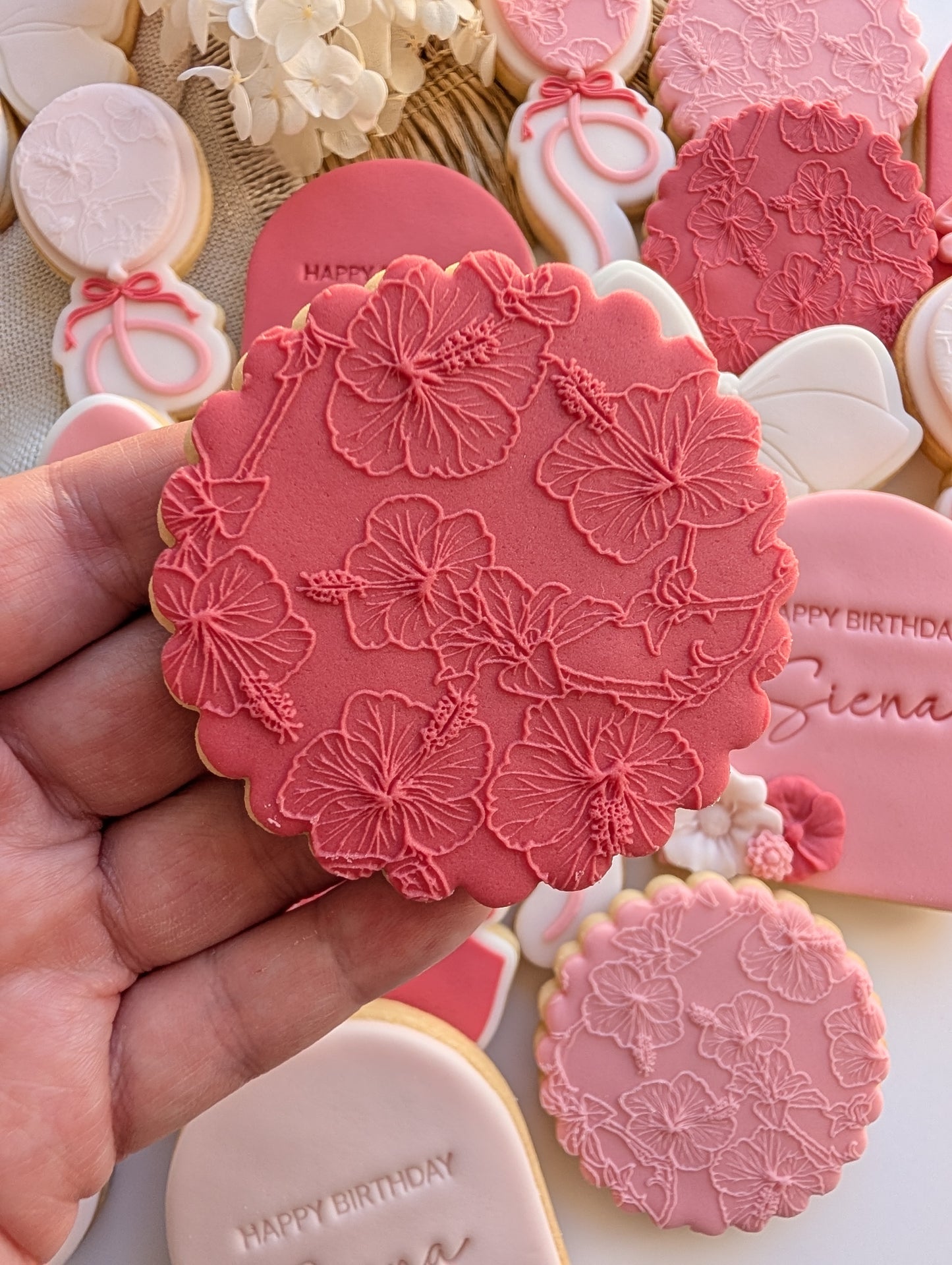 Hibiscus Pattern Raised Cookie Stamp/Fondant Debosser