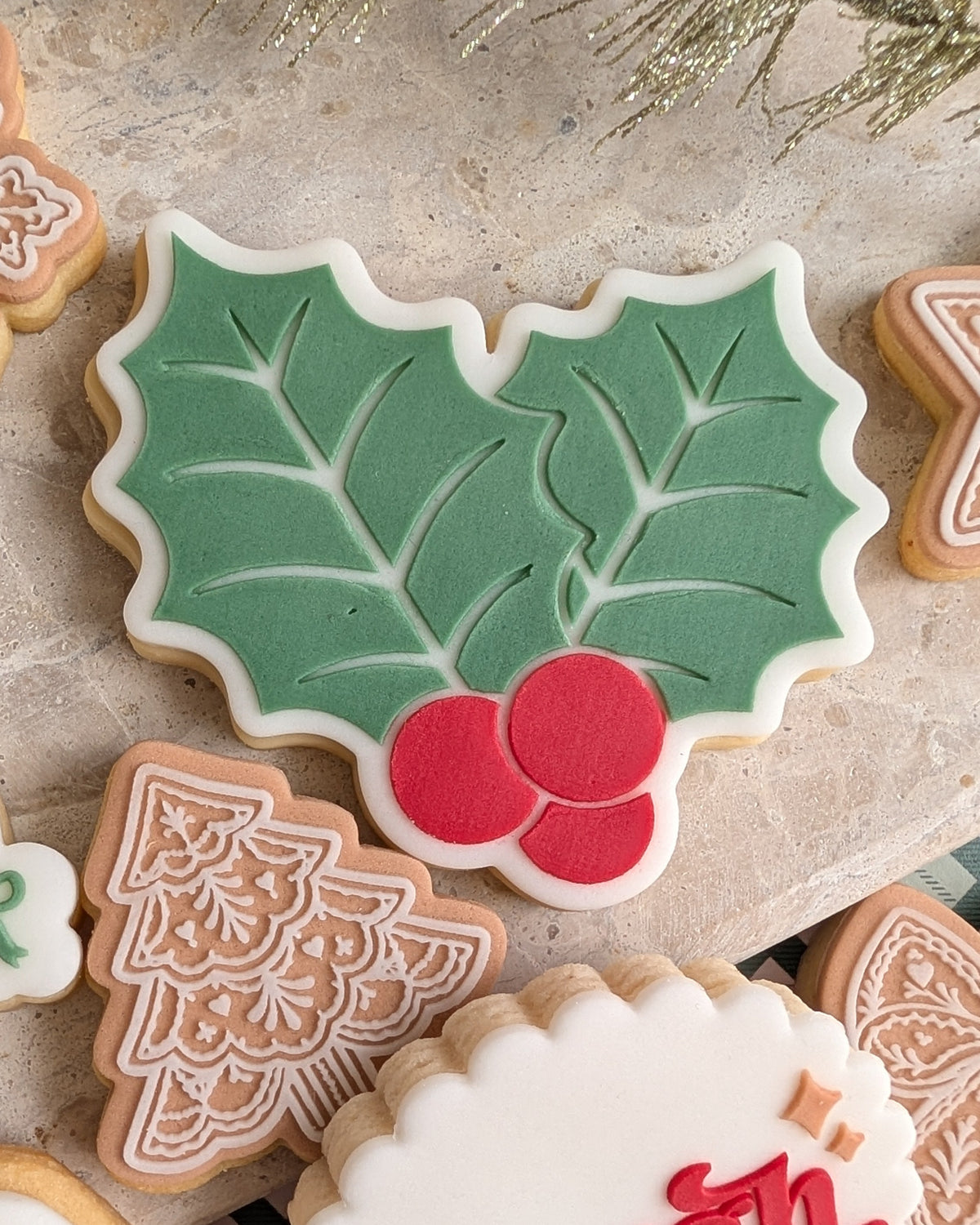 Holly Raised Cookie Stamp/Fondant Debosser & Cutter