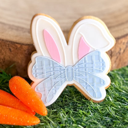 easter bunny bow ears tartan texture rabbit ears fondant cookie stamp debosser stampandimpress