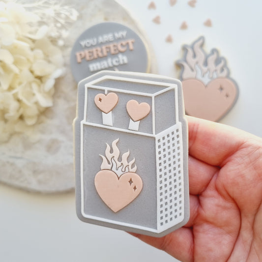 Match Box with Flame Heart Raised Cookie Stamp/Fondant Debosser & Cutter