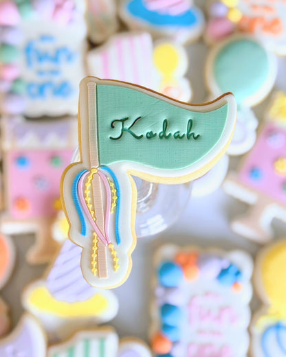 party flag personalise fun to be one birthday party hat cookie stamp cookie cutter stampandimpress