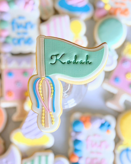 party flag personalise fun to be one birthday party hat cookie stamp cookie cutter stampandimpress