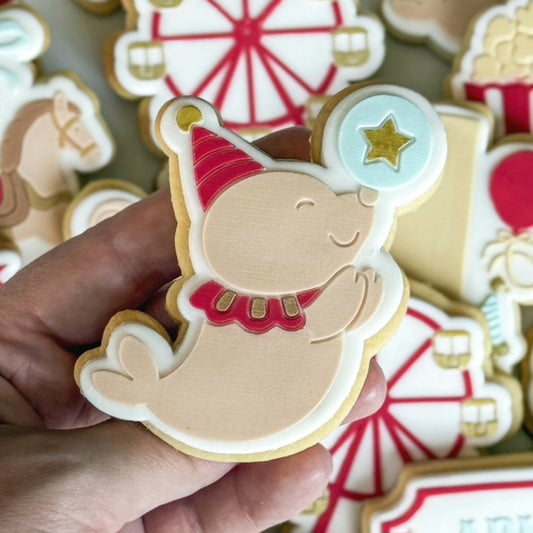 popcorn circus tent elephant seal with ball carnival fairy floss merry go round ferris wheel cotton candy step right up admit one ticket cookie stamp cookie cutter stampandimpress