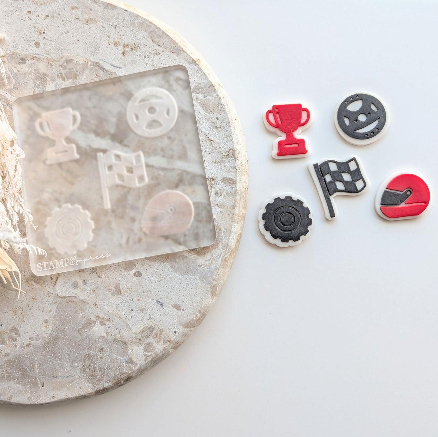 mini fondant stamps cookie stamp cookie cutter stampandimpress race car racing theme racing flag race flag helmet wheel tyre