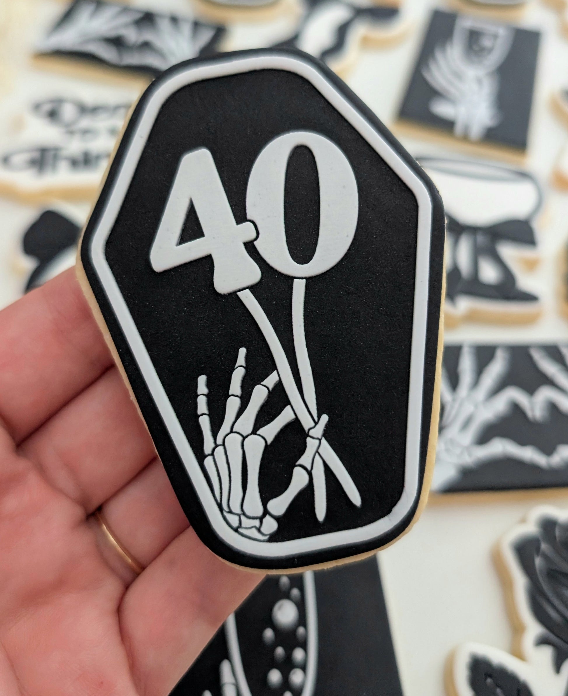 coffin skeleton 40 forty death to my thirties rip champagne cookie stamp cookie cutter stampandimpress