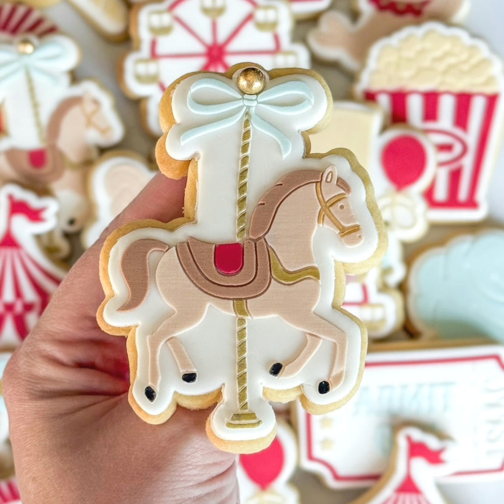 popcorn circus tent elephant seal with ball carnival fairy floss merry go round ferris wheel cotton candy step right up admit one ticket cookie stamp cookie cutter stampandimpress