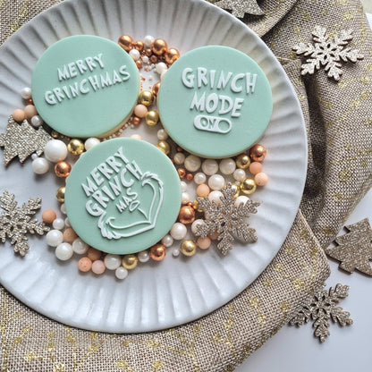 Merry Grinchmas Words Raised Cookie Stamp/Fondant Debosser