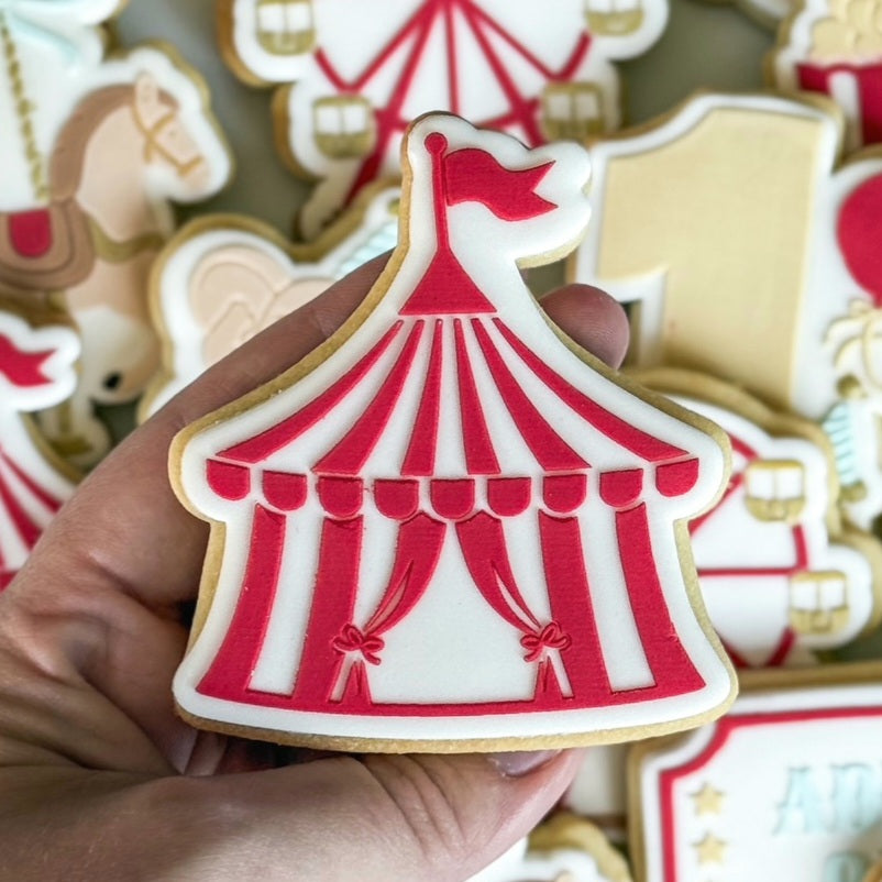 popcorn circus tent elephant seal with ball carnival fairy floss merry go round ferris wheel cotton candy step right up admit one ticket cookie stamp cookie cutter stampandimpress