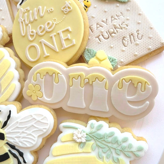 one with honey drip bee fun to bee one honey pot hive cookie stamp cookie cutter stampandimpess