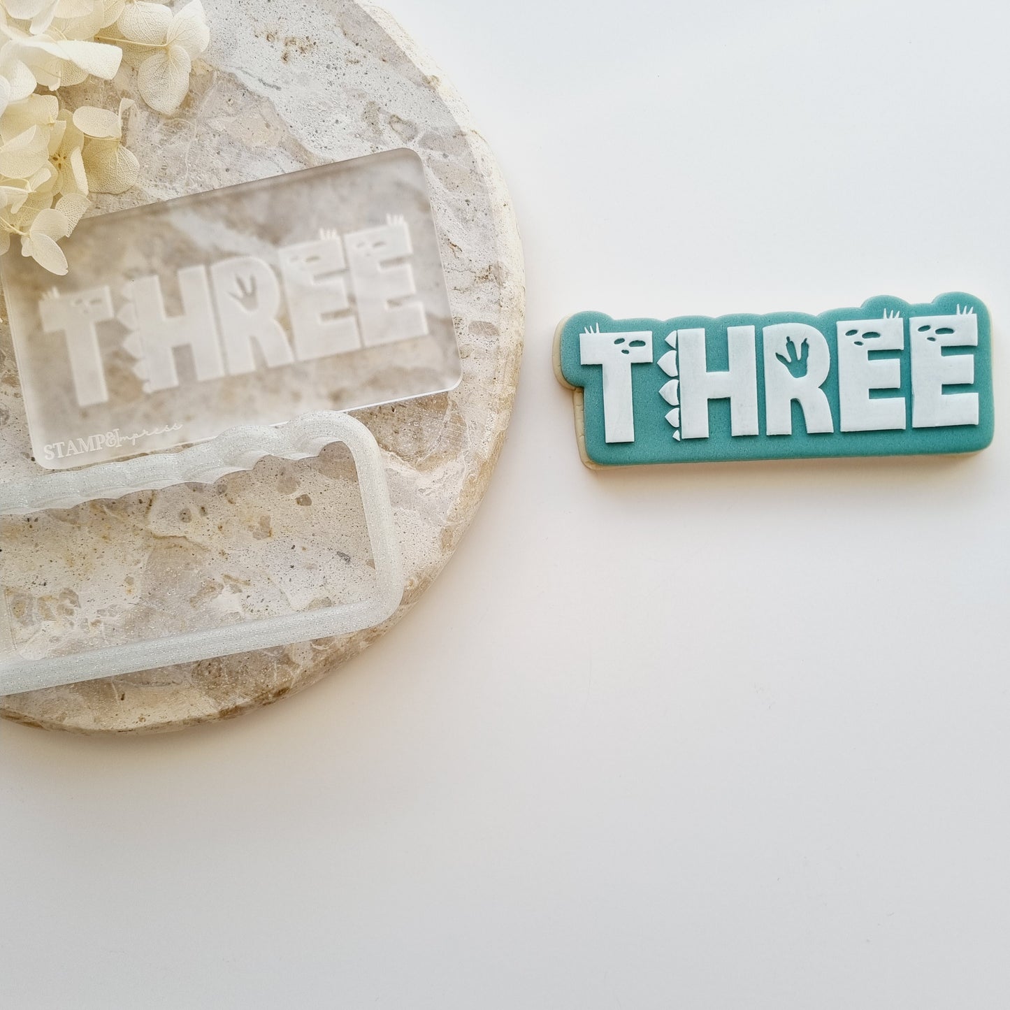 dino dinosaur three 3 cookie stamp cookie cutter stampandimpress