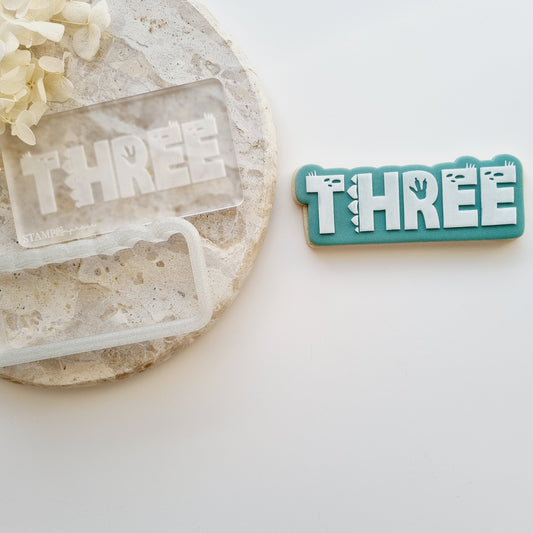 dino dinosaur three 3 cookie stamp cookie cutter stampandimpress